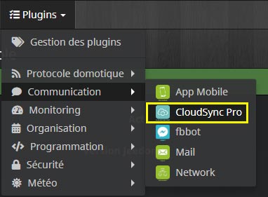 Accéder aux équipements du plugin CloudSync Pro