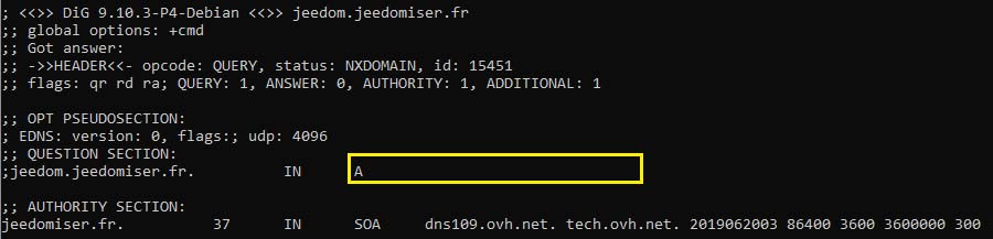 Si la résolution DNS ne fonctionne pas pour un sous-domaine avec la commande dig