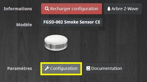 Accéder à la configuration du détecteur de fumée Fibaro FGSD-002 avec Jeedom