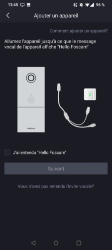 Intégration de la sonnette vidéo Foscam VD1 dans l'application mobile