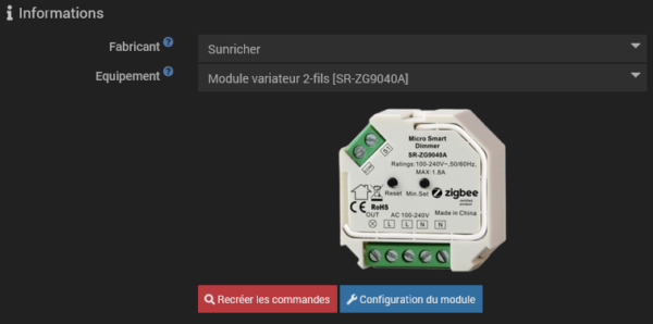 Variateur SR-ZG9040A Zigbee 3.0 de SUNRICHER compatible avec Jeedom