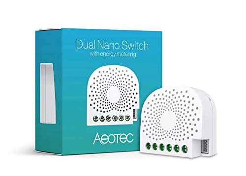 Aeotec Dual Nano Switch with Power metering, Z-Wave Plus on/Off Contrôleur, 2 Commutateurs, dans Le Mur, Lire la Consommation d'Énergie, Compatible avec Alexa