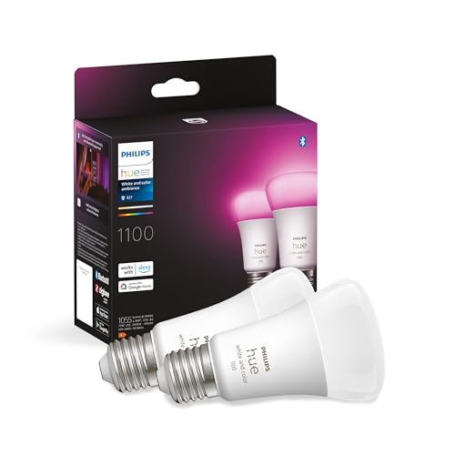 Philips Hue White & Color Ambiance, ampoule LED connectée E27,Equivalent 75W, 1100 lumen, Compatible Bluetooth, Pack de 2, fonctionne avec Alexa, Google Assistant et Apple Homekit, Teinte-blanc
