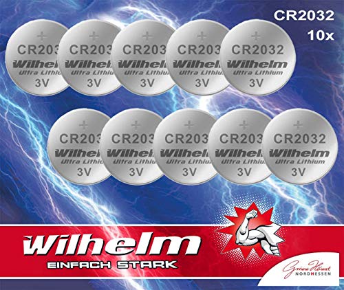 10 Piles Bouton Wilhelm Pile CR 2032 Batterie au Lithium Haute Performance CR2032