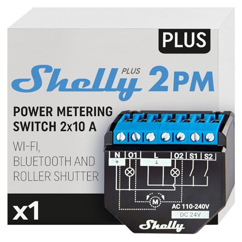 Shelly Plus 2PM | Interrupteur de relais connecté - 16A | 2 Canaux | Wi-Fi & Bluetooth | Commande volet roulant | Compteur de consommation | Domotique | Alexa & Google Home | App iOS Android