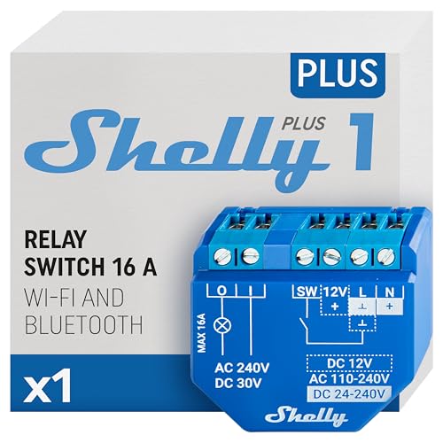 Shelly Plus 1 | Interrupteur/commutateur de relais connecté - 16A | Wi-Fi & Bluetooth | Contacts secs | Commande porte de garage, éclairage | Alexa & Google Home | App iOS Android | Aucun hub