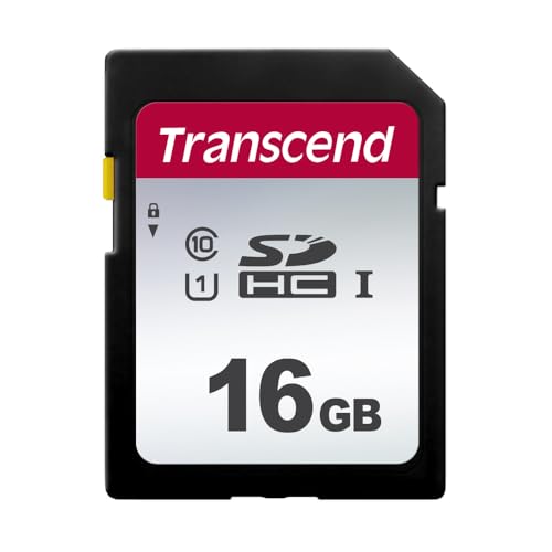 Transcend SDC300S Carte mémoire SDHC 16GB UHS-I, C10, U3, V30, 4K, Full HD, jusqu'à 95/40 MB/s (Idéal pour appareils photo numériques) avec emballage Frustration Free - TS16GSDC300S-E