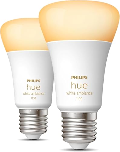 Philips Hue White Ambiance, ampoule LED connectée E27 équivalent 75W, 1100 lumen, compatible Bluetooth, pack de 2, fonctionne avec Alexa, Google Assistant et Apple Homekit, ancienne génération