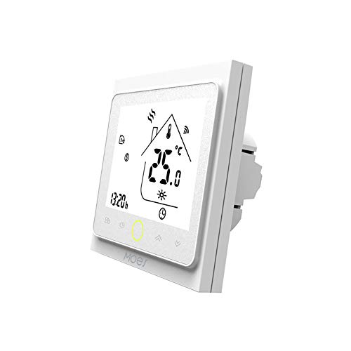 MOES Contrôleur de température Smart Thermostat WiFi, Smart Life/Tuya APP Commande à Distance pour Le Chauffage de chaudières à Eau gaz 5+2 programmables, Compatible avec Alexa Accueil Google Blanc